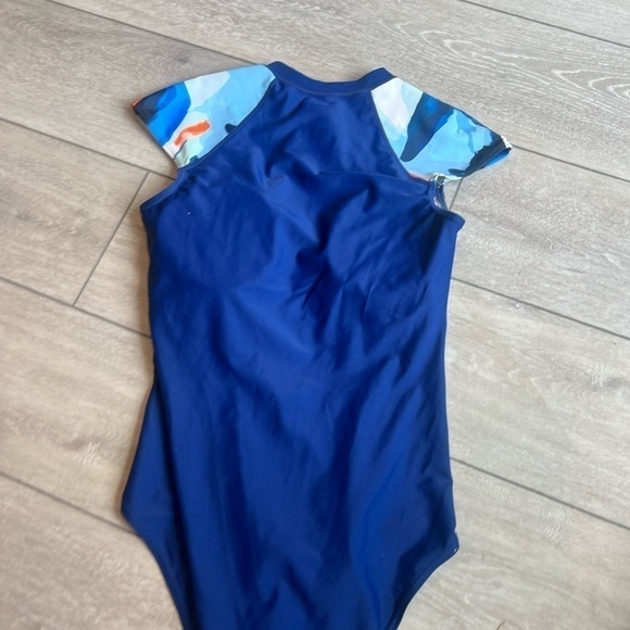 Axesea retro printed zip up blue surf style bathing suit size 10 - Picture 7 of 10